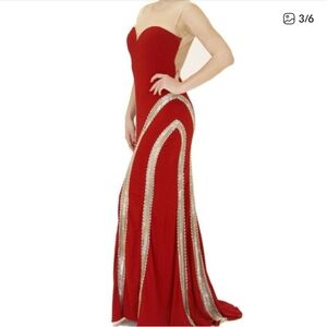 NWT Jovani Red Backless Gown with Silver Accents, Size 8